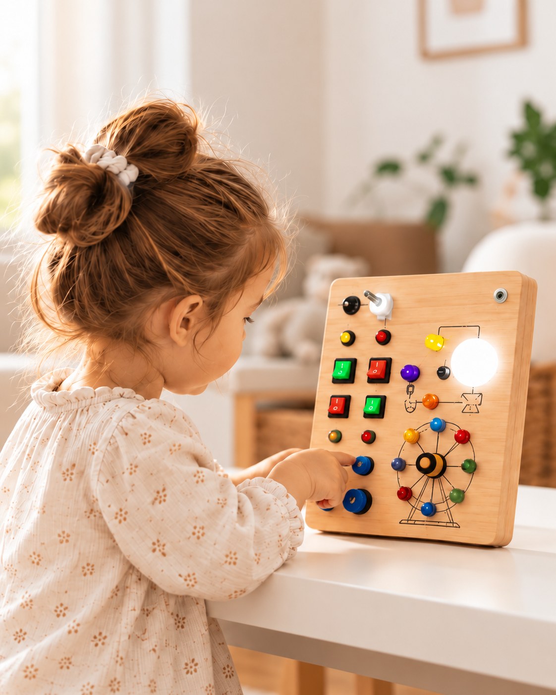 Dziecko bawi się tablicą manipulacyjną Nolinu