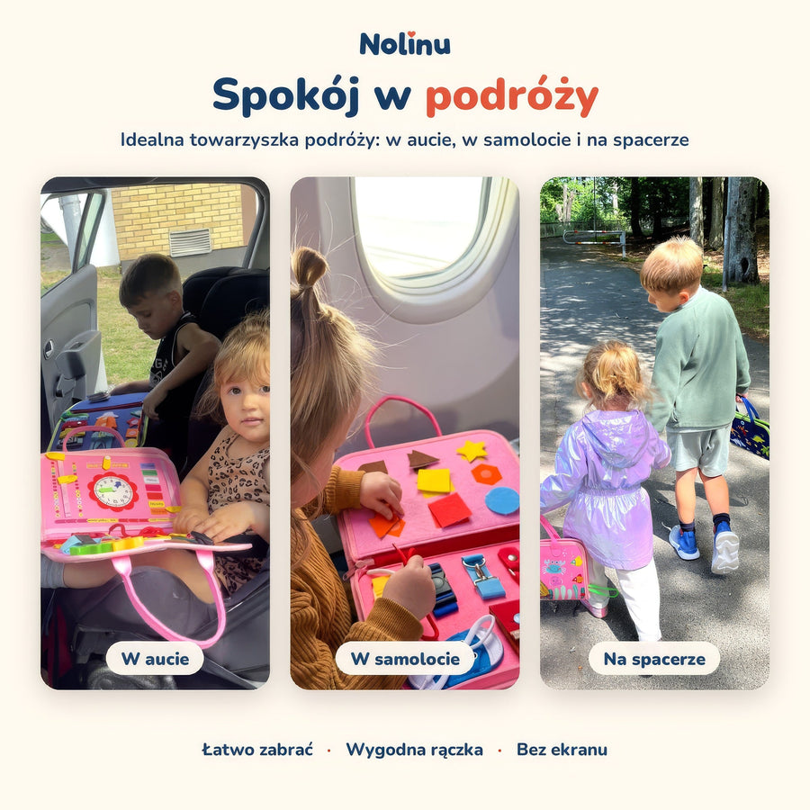Książeczka sensoryczna Nolinu w podróży: w aucie, w samolocie i na spacerze